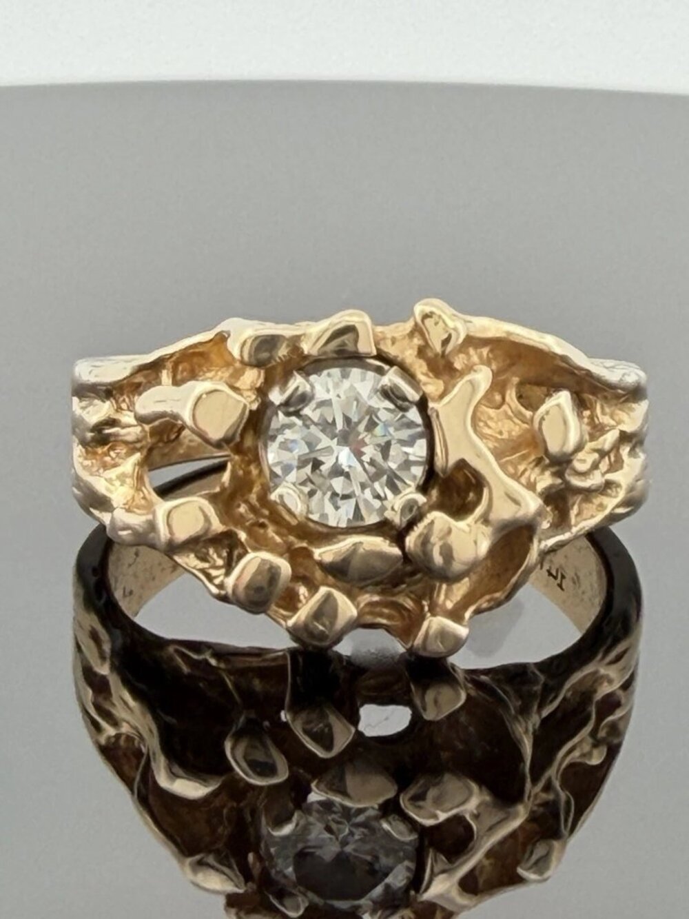 Vintage 14K Yellow Gold Nugget Style Round Diamond Ring 0.50CT Size 8 7.59g
